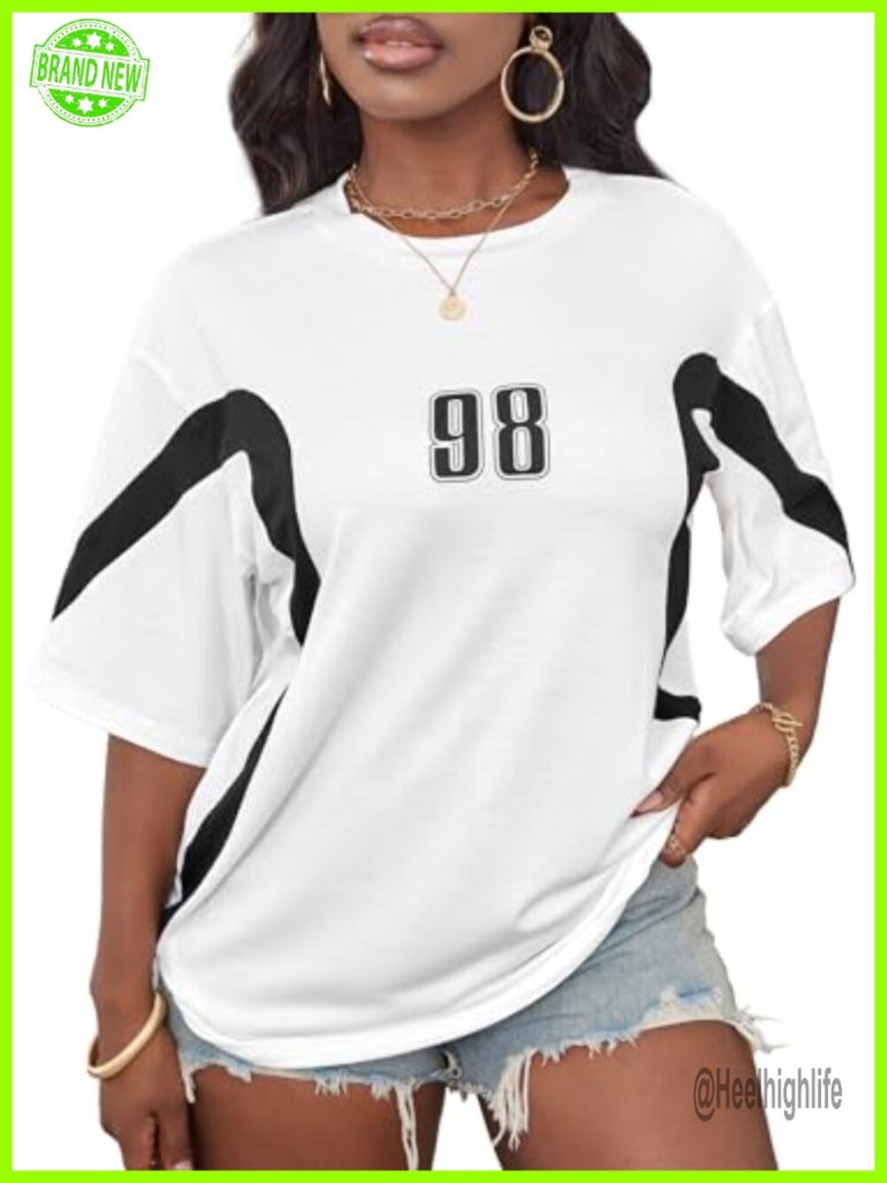 Oversized Color Block Graphic T-Shirt Half Sleeve Crew Neck Loose Fit